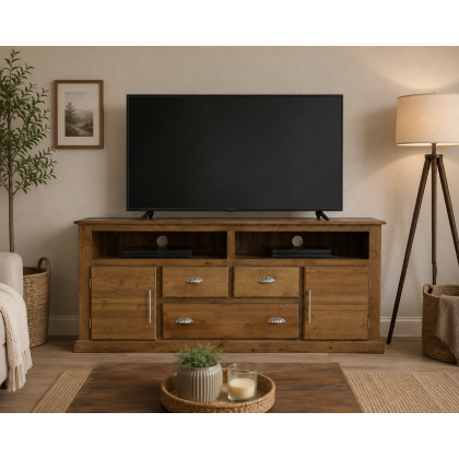 Handmade in England Dewsbury Solid Pine 2 Door 3 Drawer TV Cabinet in Kenilworth Polished - Fully Assembled