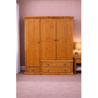 Dewsbury Pine Triple 3 Door 3 Drawer Inside Mirror Shelved Wardrobe In Light Oak Wax Dewsbury Pine Triple 3 Door 3 Drawer Inside Mirror Shelved Wardrobe In Light Oak Wax