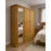 Handmade in England Dewsbury Pine Triple Full Mirrored Wardrobe in Light Oak Wax