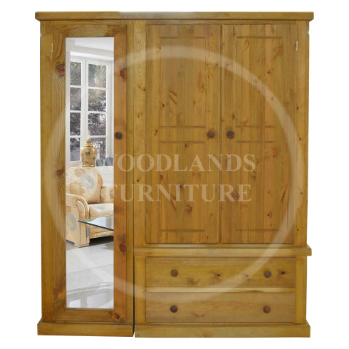 DEWSBURY PINE TRIPLE FULL MIRRORED SHELVED WARDROBE IN LIGHT OAK WAX