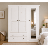 Dewsbury Pine Triple Full Mirrored Wardrobe In White Dewsbury Pine Triple Full Mirrored Wardrobe In White