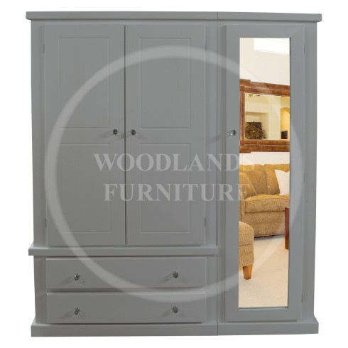 DEWSBURY PINE TRIPLE FULL MIRRORED WARDROBE IN WHITE