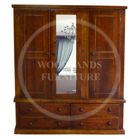 DEWSBURY PINE TRIPLE 4 DRAWER MIRRORED WARDROBE 