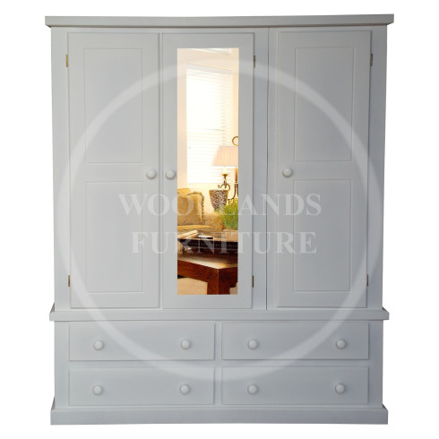 DEWSBURY PINE TRIPLE 4 DRAWER MIRRORED WARDROBE IN WHITE
