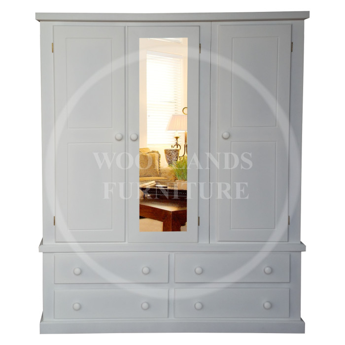 DEWSBURY PINE TRIPLE 4 DRAWER MIRRORED WARDROBE IN WHITE DEWSBURY PINE TRIPLE 4 DRAWER MIRRORED WARDROBE IN WHITE