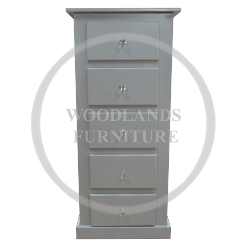 DEWSBURY SOLID PINE 5 DRAWER SLIM CHEST IN GREY