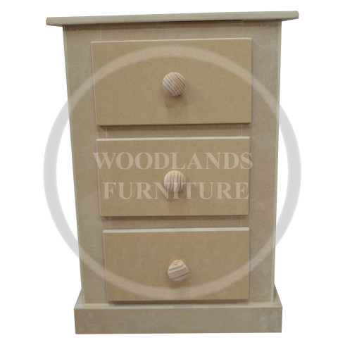 DEWSBURY 3 DRAWER BEDSIDE CABINET UNPAINTED