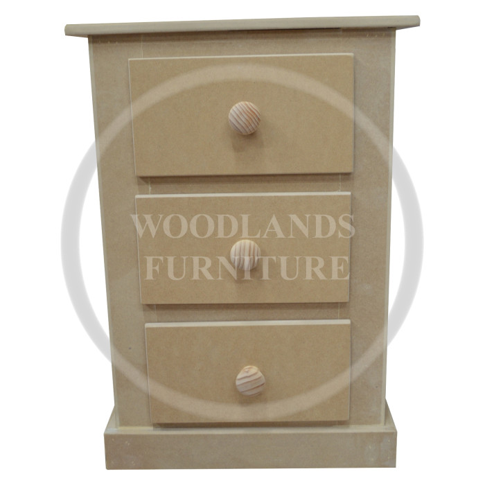 DEWSBURY 3 DRAWER BEDSIDE CABINET UNPAINTED