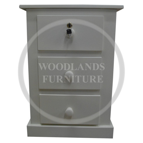 DEWSBURY 3 DRAWER BEDSIDE CABINET LOCKABLE DRAWER IN WHITE