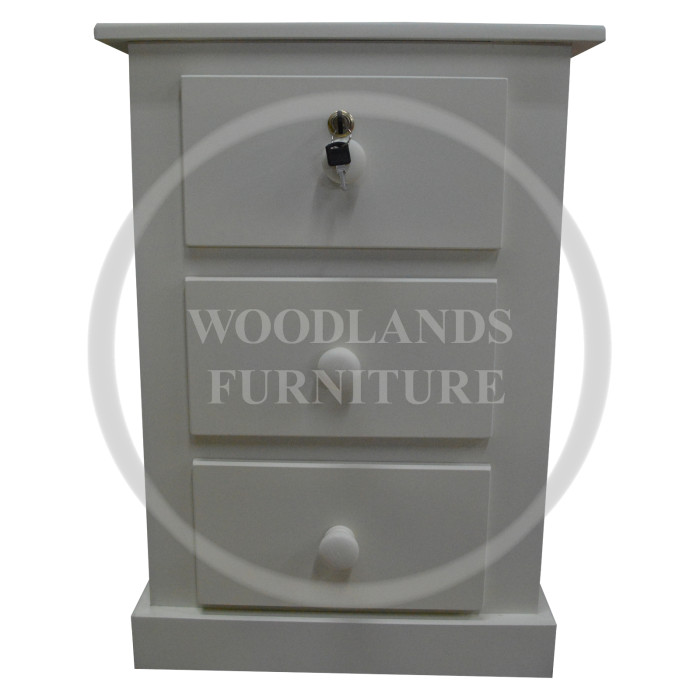 DEWSBURY 3 DRAWER BEDSIDE CABINET LOCKABLE DRAWER IN WHITE