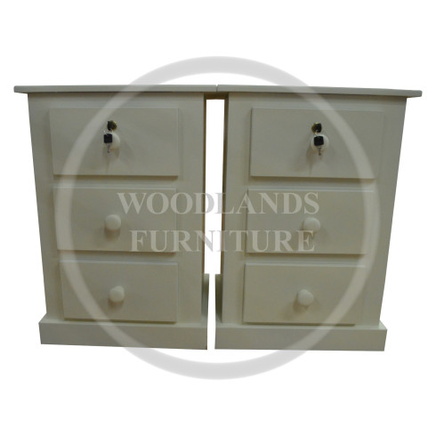 DEWSBURY 3 DRAWER BEDSIDE CABINET SET LOCKABLE DRAWES IN IVORY
