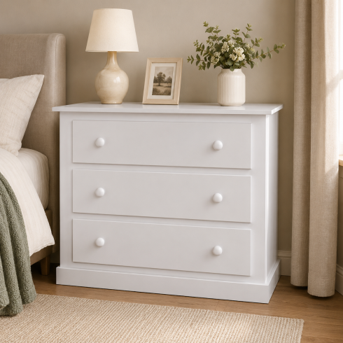 Handmade in England Dewsbury 3 Drawer Chest of Drawers in White - Fully Assembled Handmade in England Dewsbury 3 Drawer Chest of Drawers in White - Fully Assembled
