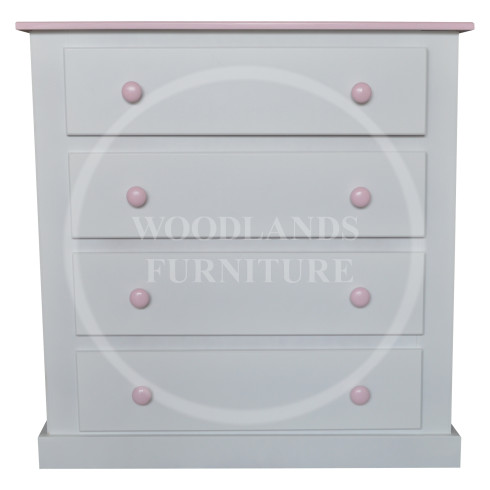 DEWSBURY 4 DRAWER CHEST OF DRAWERS WHITE PINK TOP