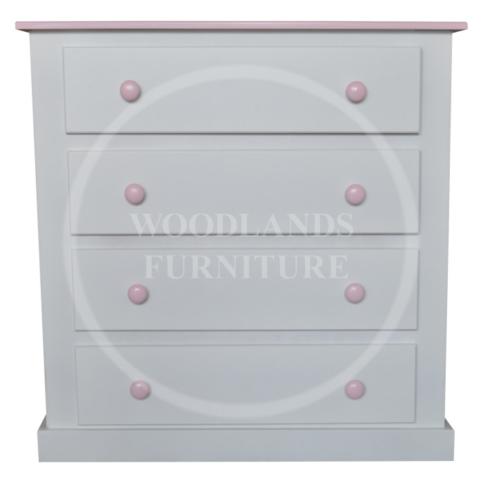 DEWSBURY 4 DRAWER CHEST OF DRAWERS WHITE PINK TOP