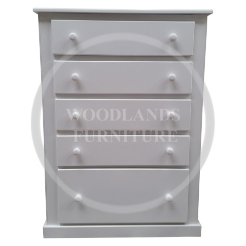 DEWSBURY 5 DRAWER CHEST- BOTTOM DRAWER DEEP IN WHITE
