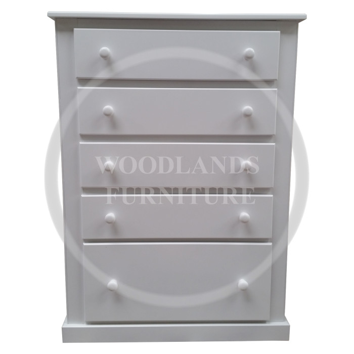 DEWSBURY 5 DRAWER CHEST- BOTTOM DRAWER DEEP IN WHITE DEWSBURY 5 DRAWER CHEST- BOTTOM DRAWER DEEP IN WHITE