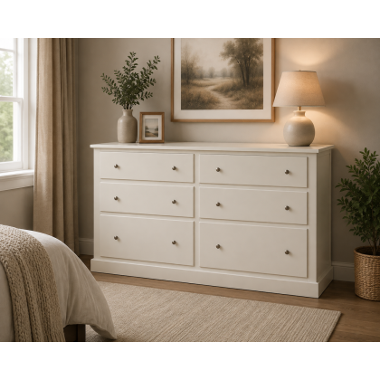 Handmade in England Dewsbury 6 Drawer Chest of Drawers Bottom Drawer Deep Wide in Ivory - Fully Assembled
