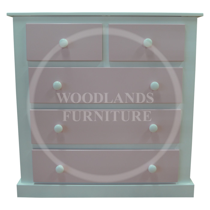 DEWSBURY 2+3 CHEST OF DRAWERS WHITE WITH PINK DRAWERS DEWSBURY 2+3 CHEST OF DRAWERS WHITE WITH PINK DRAWERS