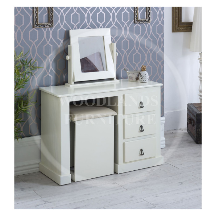 DEWSBURY 3 DRAWER DRESSING TABLE SET - BOX STOOL IN IVORY DEWSBURY 3 DRAWER DRESSING TABLE SET - BOX STOOL IN IVORY