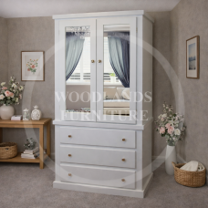 DEWSBURY 3 DRAWER DOUBLE MIRRORED WARDROBE IN WHITE