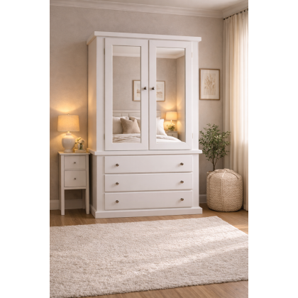 Handmade in England Dewsbury 3 Drawer Double Mirrored Wardrobe in White