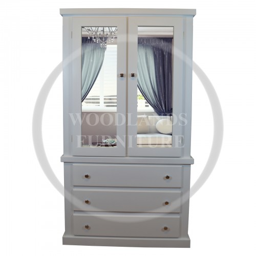 ASSEMBLED HANDMADE COUNTRY 2 DRAWER DOUBLE MIRRORED WARDROBE, 