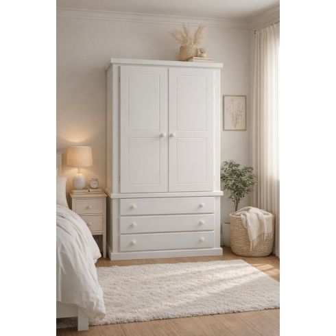 Handmade in England Dewsbury 3 Drawer Wardrobe in White Handmade in England Dewsbury 3 Drawer Wardrobe in White