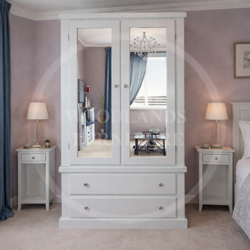 DEWSBURY DOUBLE MIRRORED 2 DRAWER WARDROBE IN WHITE