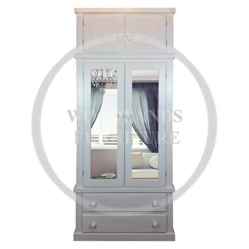 DEWSBURY DOUBLE MIRRORED WARDROBE WITH TOPBOX IN WHITE 