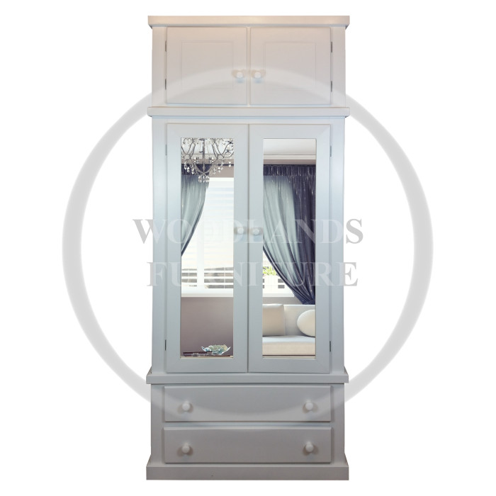 DEWSBURY DOUBLE MIRRORED WARDROBE WITH TOPBOX IN WHITE 