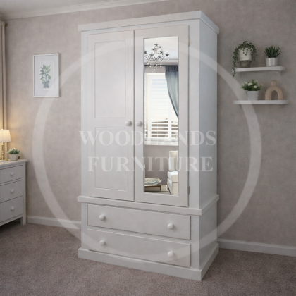 Dewsbury Gents Mirrored 2 Drawer Wardrobe In White