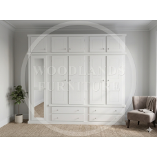 DEWSBURY 5 DOOR 4 DRAWER FULL MIRRORED SHELVED WARDROBE IN WHITE