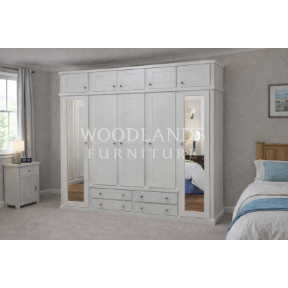 Dewsbury 5 Door 4 Drawer Wardrobe With Topbox In White