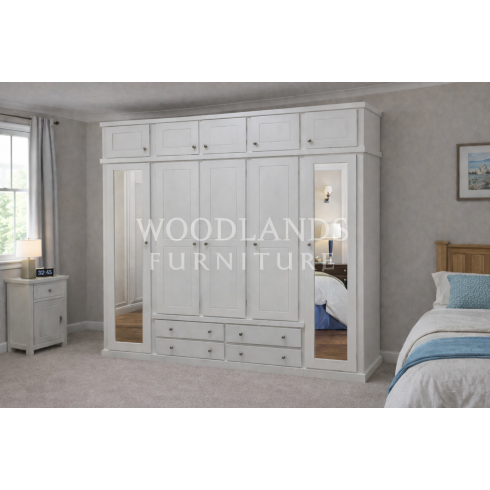 DEWSBURY 5 DOOR 4 DRAWER WARDROBE WITH TOPBOX IN WHITE