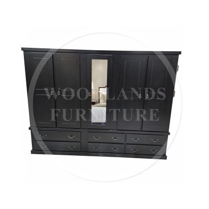 Dewsbury 5 Door 6 Drawer Mirrored Wardrobe In Black