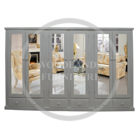 DEWSBURY 6 DOOR 6 DRAWER LADIES SHELVED MIRRORED WARDROBE IN WHITE