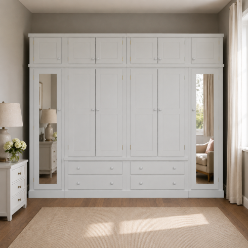Handmade in the UK 6 Door 4 Drawer 295cm Wide Wardrobe with Top Box - Dewsbury White (Made to Measure) Handmade in the UK 6 Door 4 Drawer 295cm Wide Wardrobe with Top Box - Dewsbury White (Made to Measure)