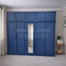 DEWSBURY 5 DOOR MIRRORED FULL HANGING WARDROBE WITH TOPBOX IN DARK BLUE