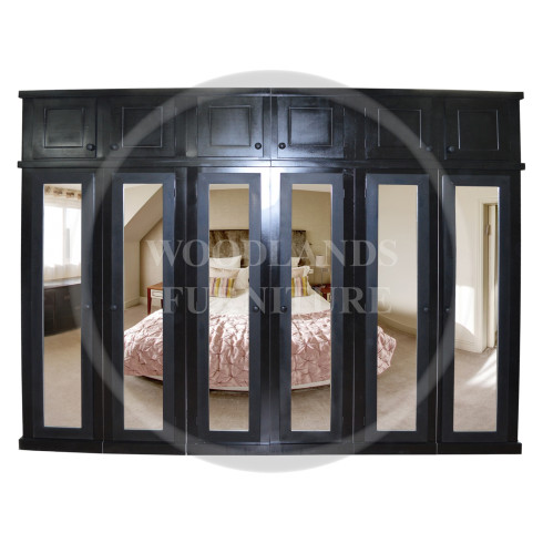DEWSBURY 6 DOOR FULL HANGING MIRRORED WARDROBE WITH TOPBOX IN BLACK