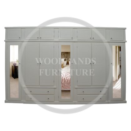 Dewsbury 7 Door 4 Drawer Mirrored Wardrobe With Topbox In White