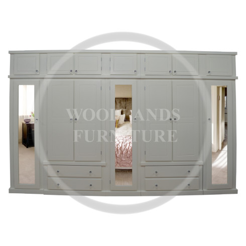 DEWSBURY 7 DOOR 4 DRAWER MIRRORED WARDROBE WITH TOPBOX IN WHITE