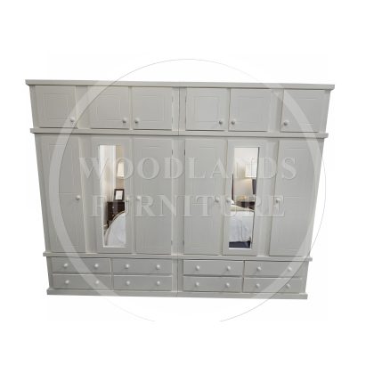 Dewsbury 6 Door 8 Drawer Mirrored Wardrobe With Topbox In Ivory