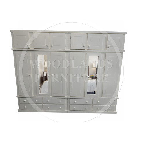 DEWSBURY 6 DOOR 8 DRAWER MIRRORED WARDROBE WITH TOPBOX IN IVORY