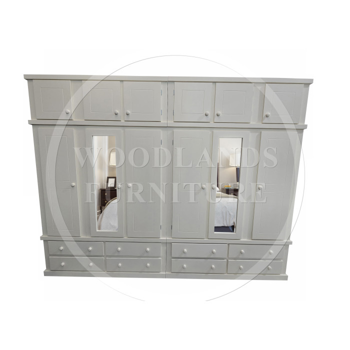 DEWSBURY 6 DOOR 8 DRAWER MIRRORED WARDROBE WITH TOPBOX IN IVORY DEWSBURY 6 DOOR 8 DRAWER MIRRORED WARDROBE WITH TOPBOX IN IVORY