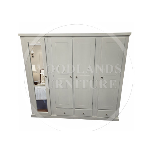 DEWSBURY QUAD 3 DRAWER FULL MIRRORED SHELVED WARDROBE IN WHITE