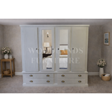 DEWSBURY 4 DOOR 4 DRAWER DOUBLE MIRRORED SHELVED WARDROBE IN IVORY