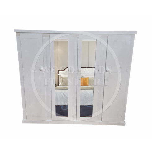 DEWSBURY DOUBLE MIRRORED QUAD SHELVED FULL HANGING WARDROBE IN WHITE
