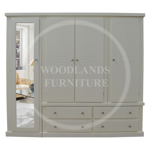 DEWSBURY QUAD 4 DRAWER FULL MIRRORED SHELVED WARDROBE IN IVORY