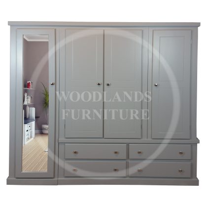 Dewsbury Quad 4 Drawer Full Mirrored Shelved Wardrobe In Grey