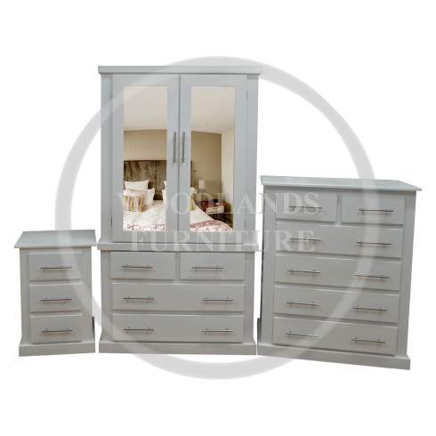 DEWSBURY 3 PIECE DOUBLE MIRRORED BEDROOM SET (2+4 DRAWER CHEST) IN IVORY